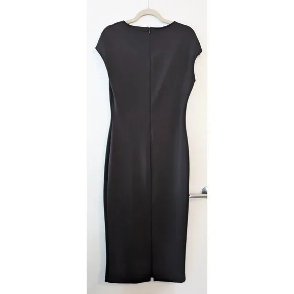 Zara Black Knit Cap Sleeve Midi Dress with Back Slit - Picture 3 of 3